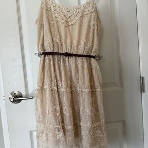 Y2K Cream Lace Dress w Belt Urban Outfitters Circa 2001 L